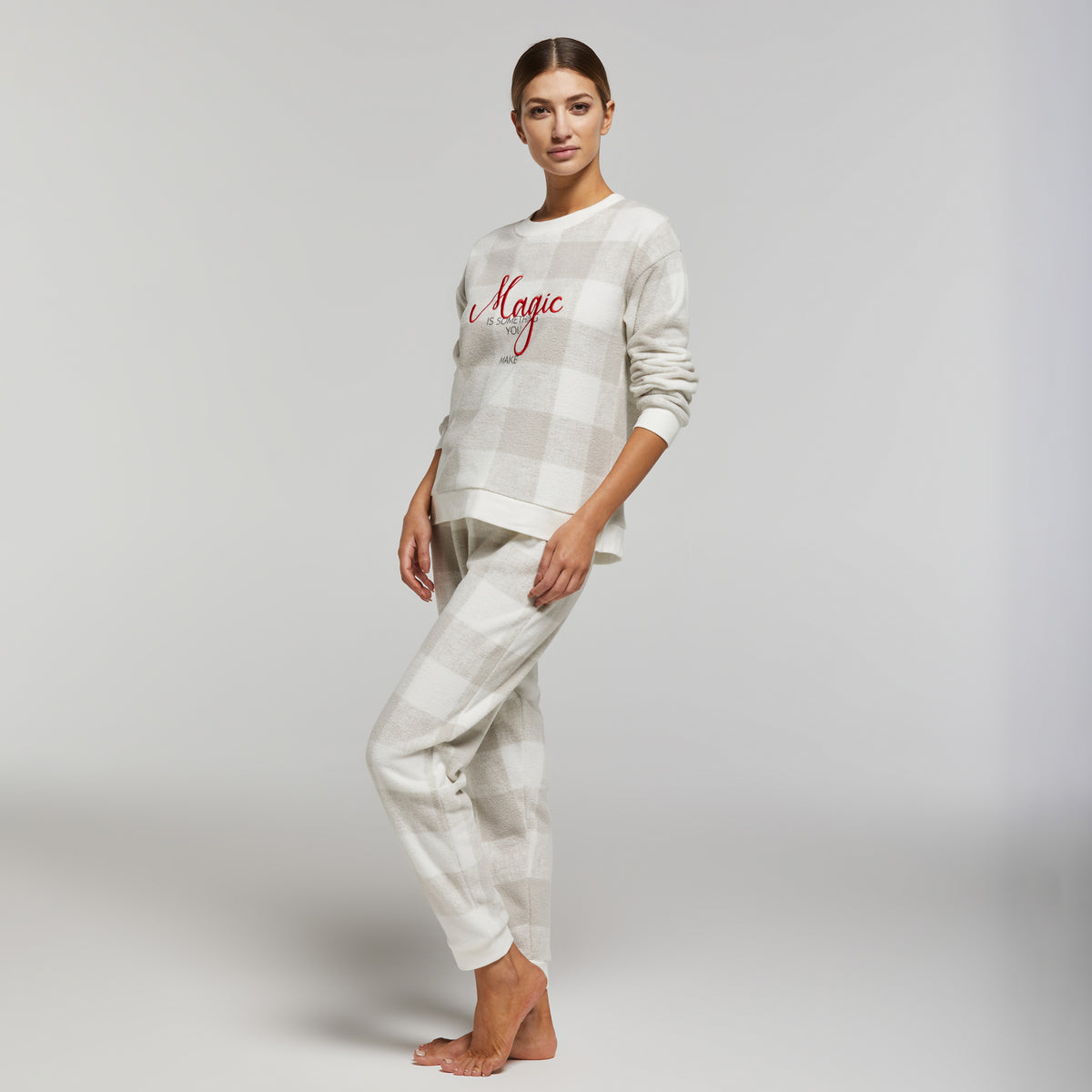 Pigiama donna in pile coral a fantasia quadri Pompea Aria