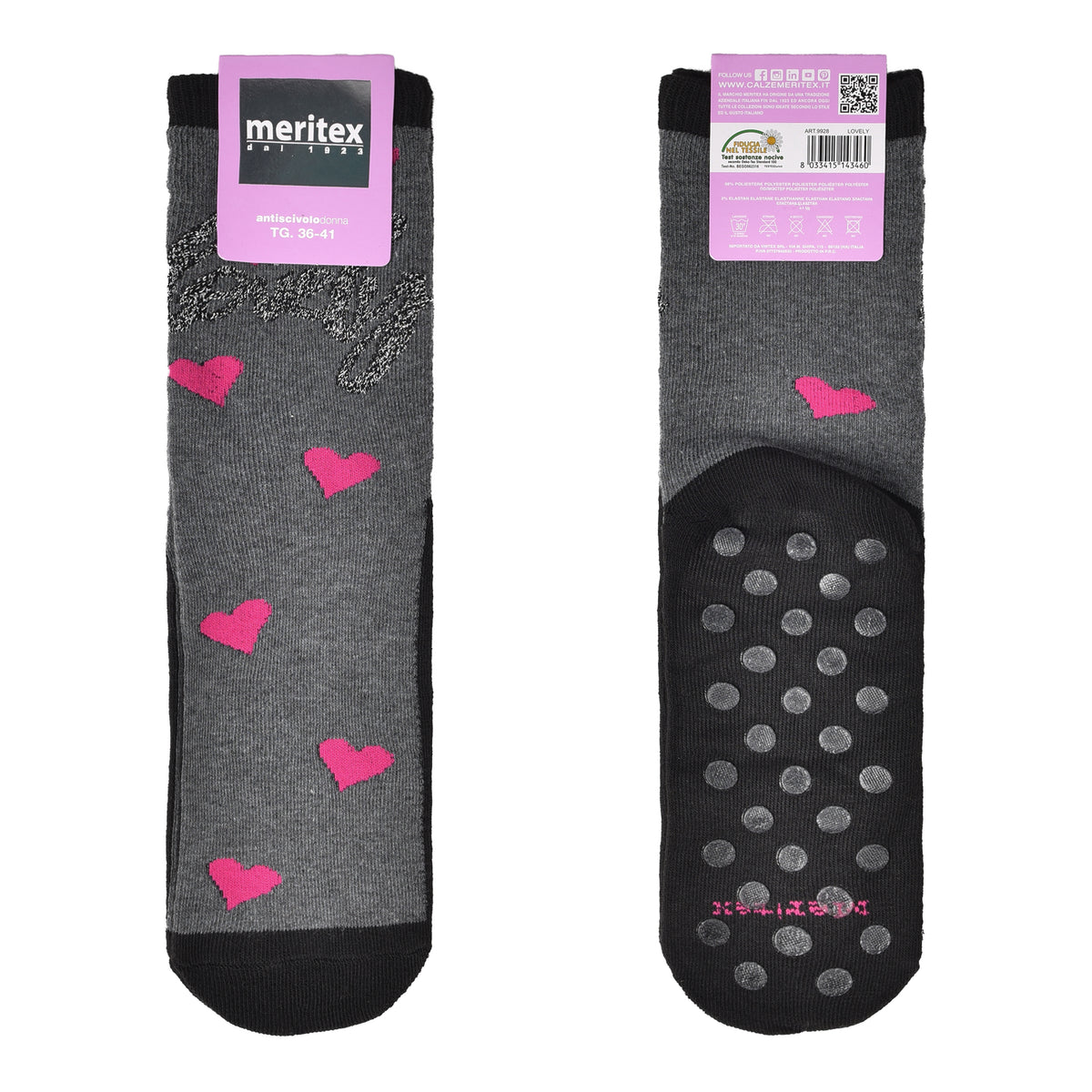 Calze antiscivolo donna Meritex 9928 Grigio + Fucsia