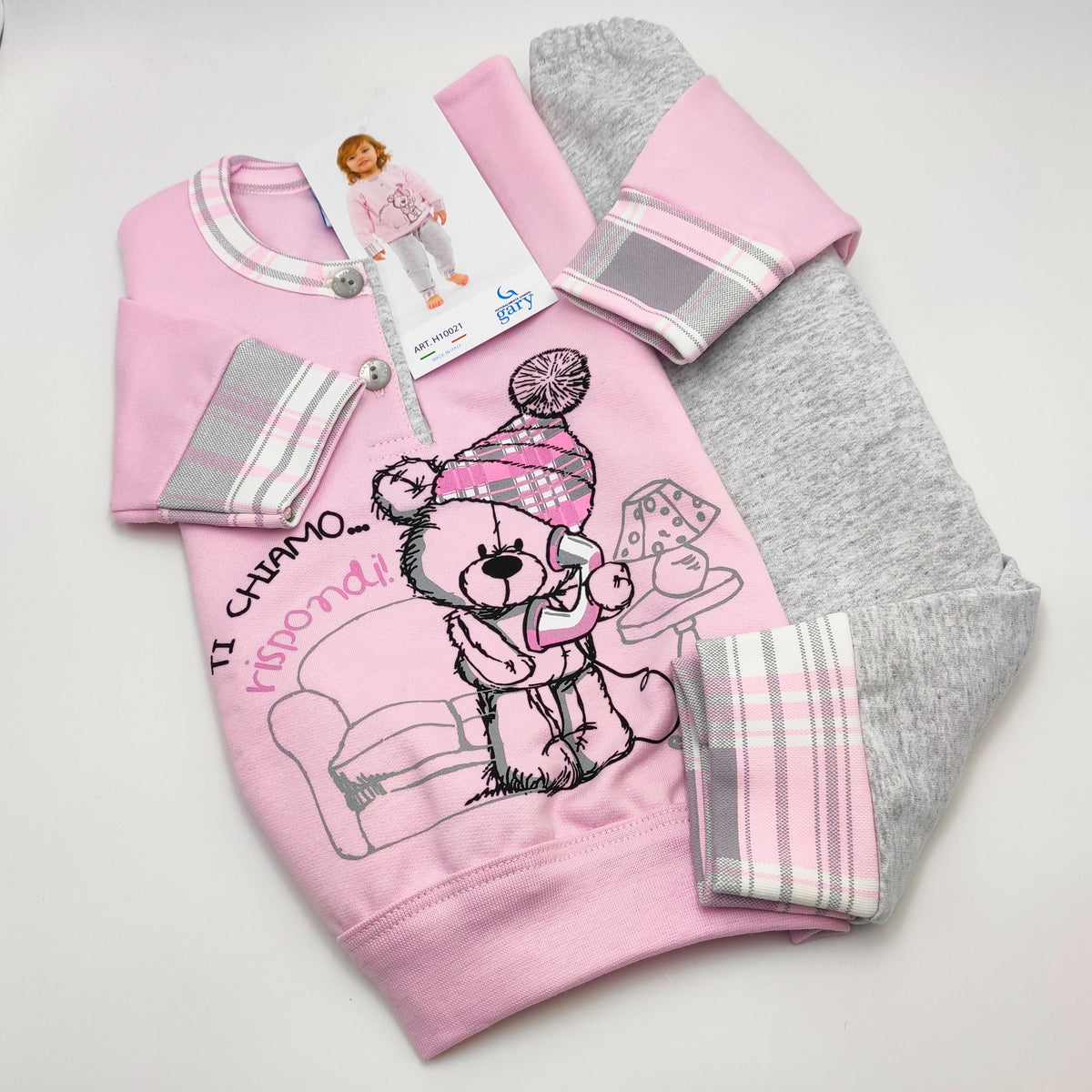 Pigiama Gary bimba in cotone felpato orsacchiotto H10021