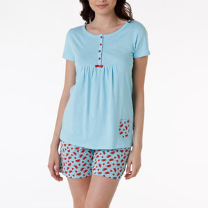 Pigiama donna estivo Lovable L0CPU 100% cotone turchese angurie