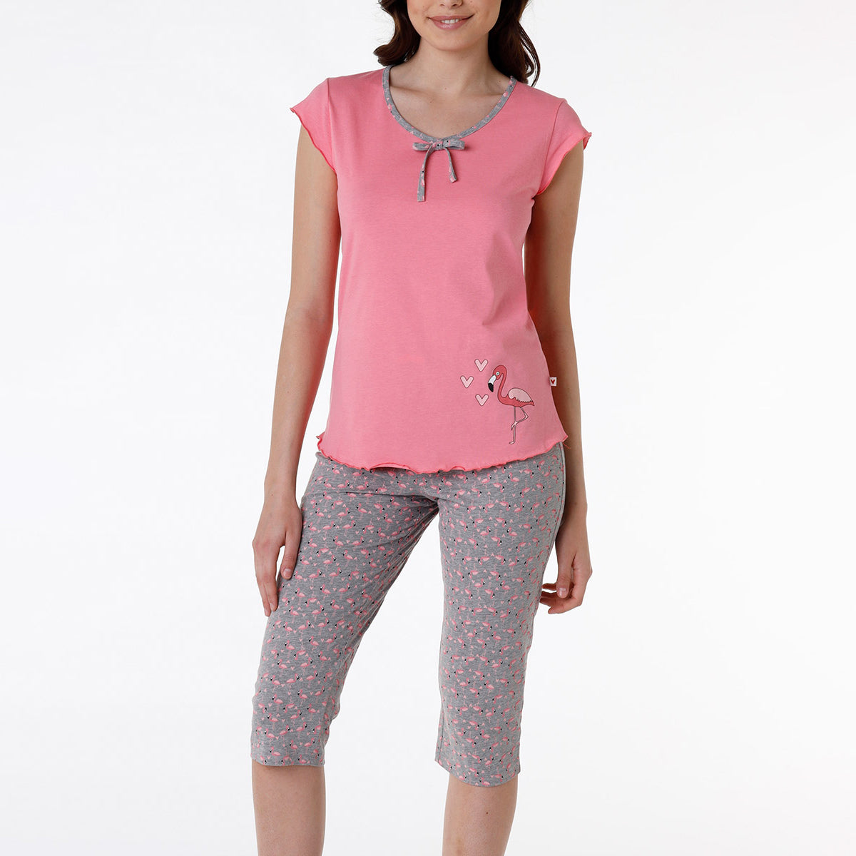 Pigiama donna estivo Lovable L0CPW cotone rosa grigio fenicotteri