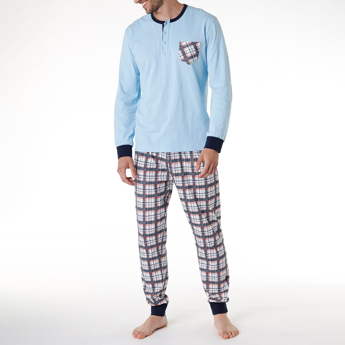 Pigiama uomo Lovable L0CPY 100% cotone scozzese celeste