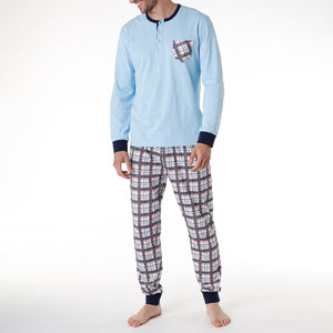 Pigiama uomo Lovable L0CPY 100% cotone scozzese celeste