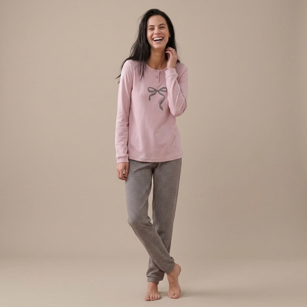 Pigiama donna caldo cotone a pied de poule Noidinotte FA9731