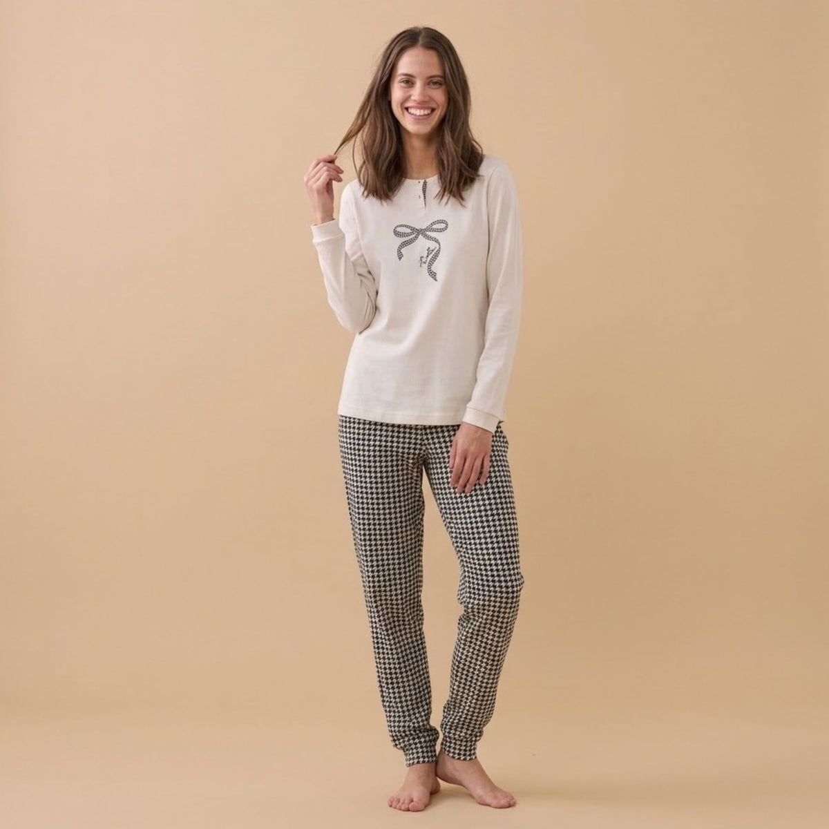 Pigiama donna caldo cotone a pied de poule Noidinotte FA9731