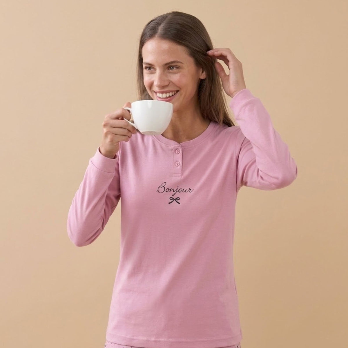Pigiama donna caldo cotone con fiocchetti Noidinotte FA9733