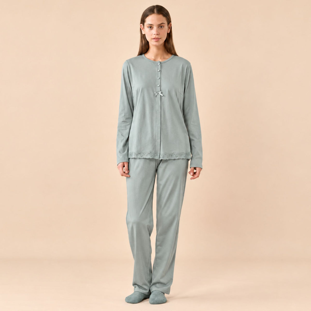 Pigiama donna maglia aperta caldo cotone Noidinotte FA9898/FA9777