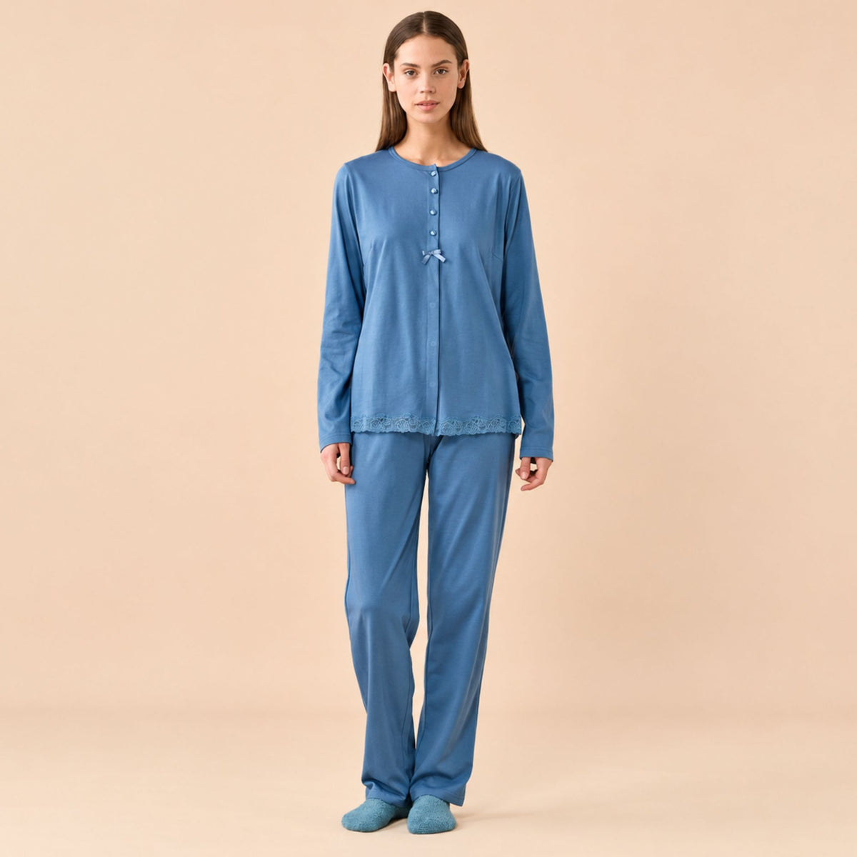 Pigiama donna maglia aperta caldo cotone Noidinotte FA9898/FA9777