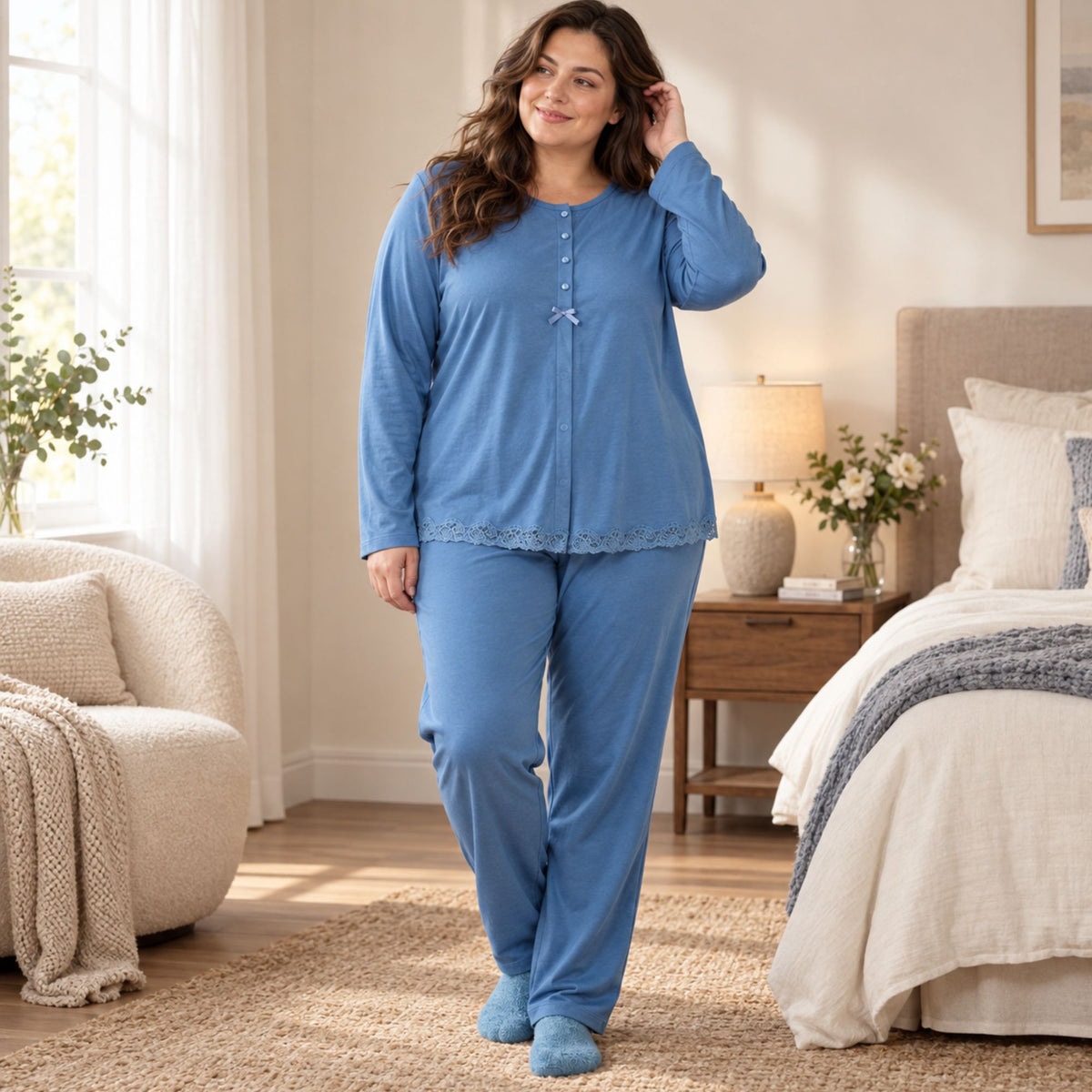Pigiama donna maglia aperta caldo cotone Noidinotte FA9898/FA9777