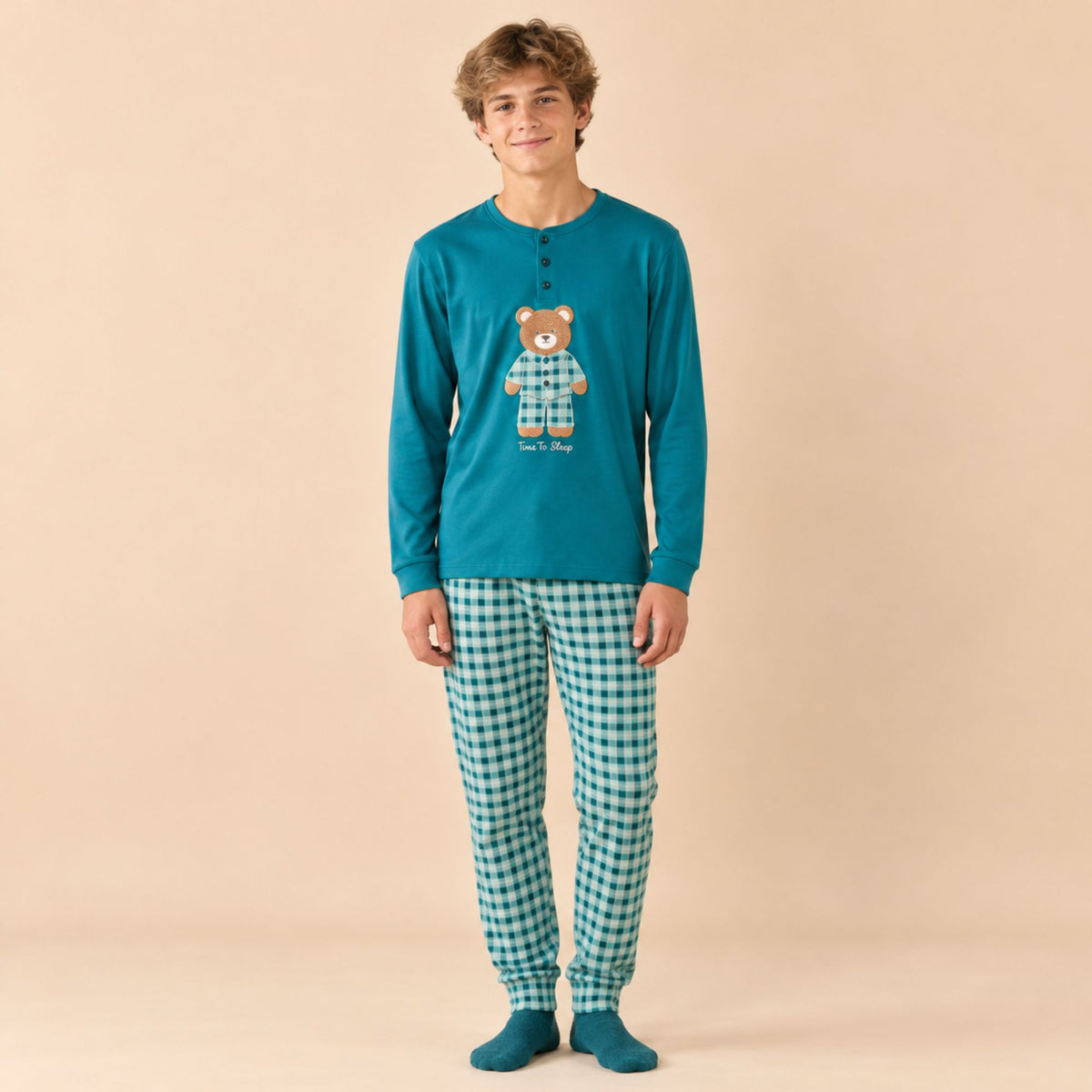 Pigiama ragazzo/a caldo cotone con orsetto Noidinotte FA2707