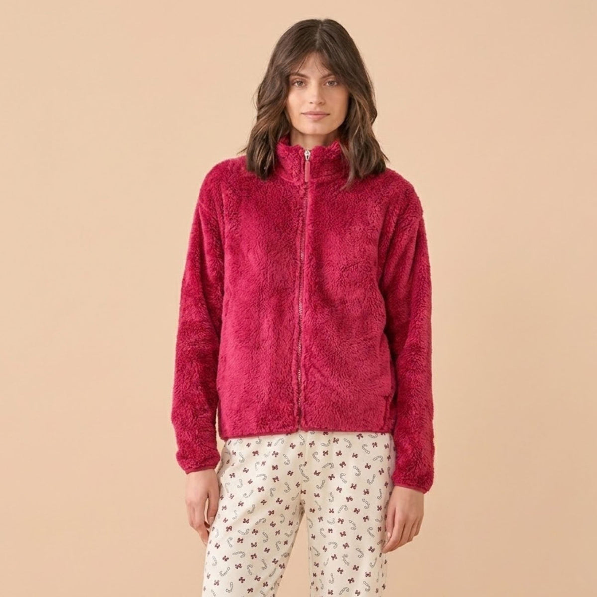 Giacca da camera donna full zip eco pelliccia Noidinotte GE3196