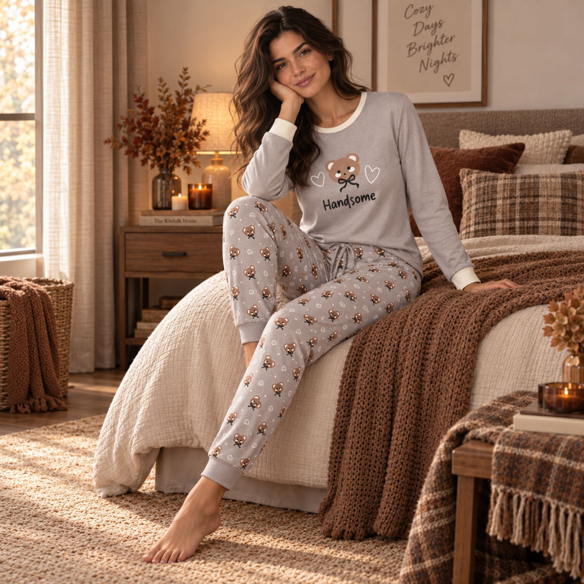 Pigiama donna con orsetti caldo cotone Lovable L0F5J