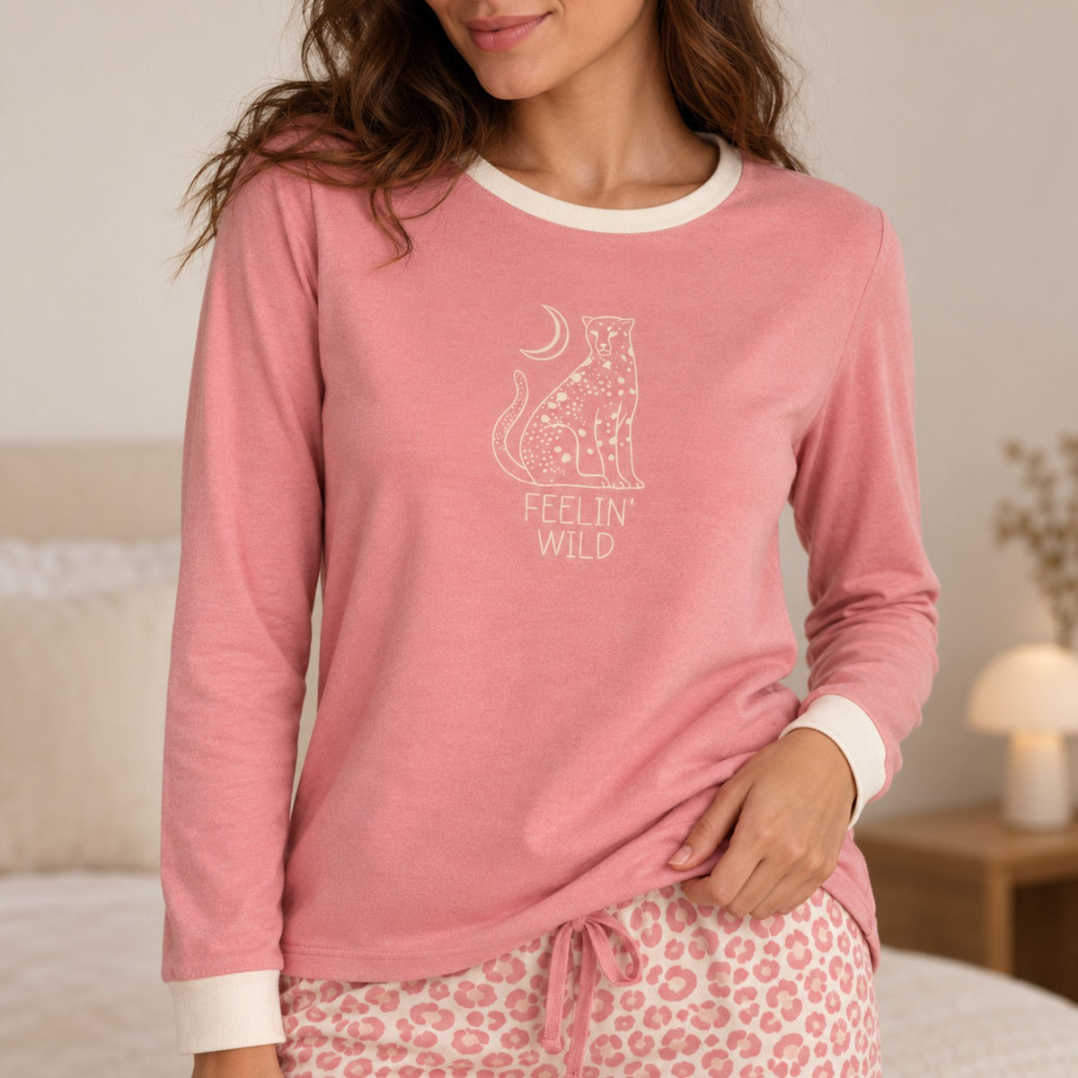 Pigiama donna leopardato in caldo cotone Lovable L0F5J