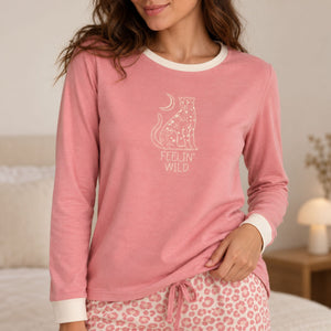 Pigiama donna leopardato in caldo cotone Lovable L0F5J