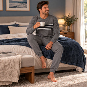 Pigiama uomo in caldo cotone con righette Lovable L0F5P