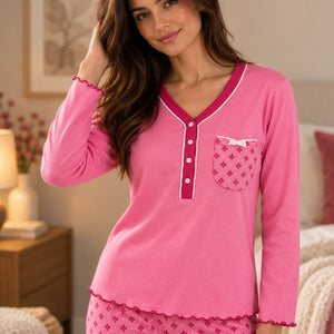 Pigiama donna caldo cotone scollo serafino Lovable L0F5T