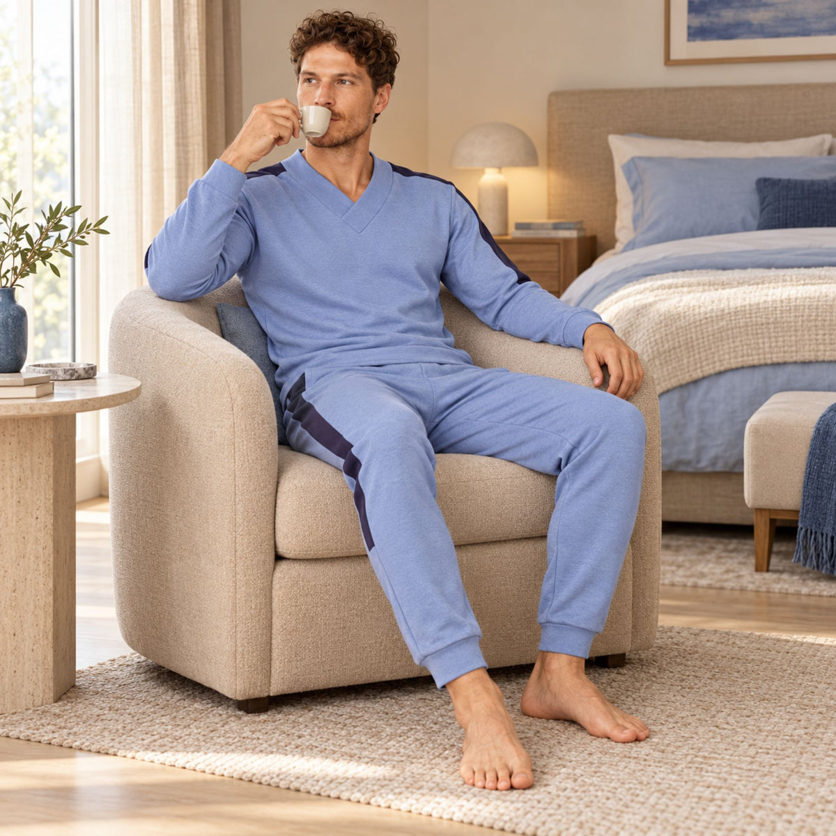 Pigiama uomo in caldo cotone scollo a V Ragno U990N2