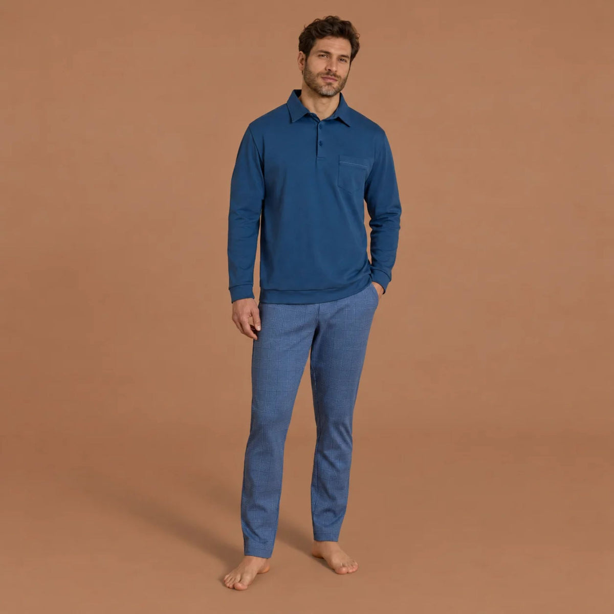 Pigiama uomo maglia stile polo caldo cotone Ragno UA73N4