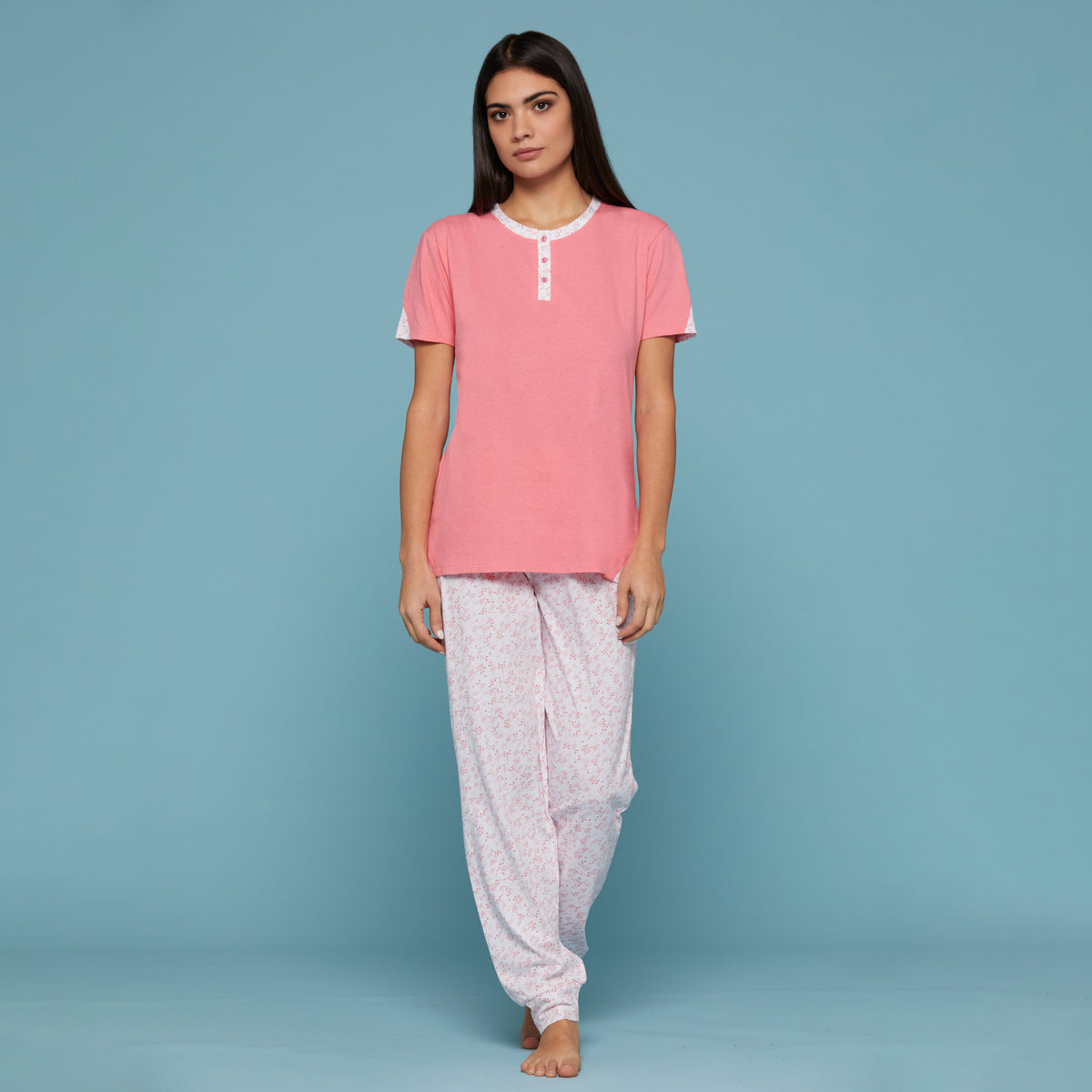 Pigiama donna estivo Cippi 4700 cotone 100% corallo