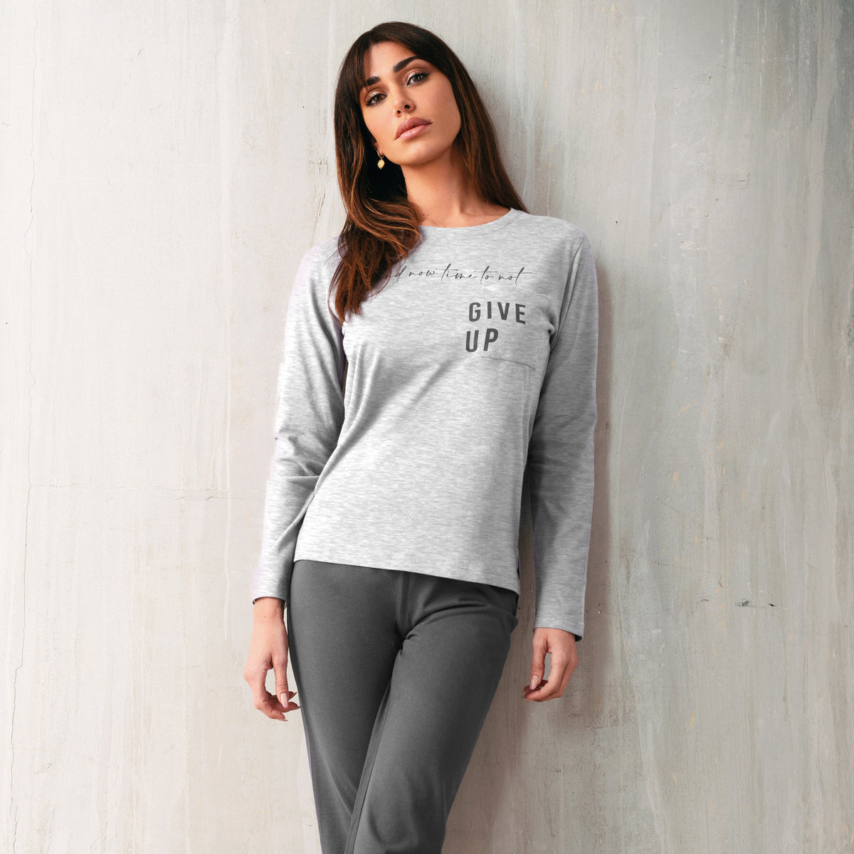Pigiama donna caldo cotone Jadea grigio 5164