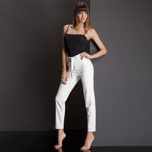Pantalone casual donna Jogger 54131 simil pelle bianco latte