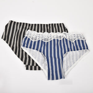 Slip midi Jadea 6323 nero + blu in cotone elasticizzato e pizzo 2 pz