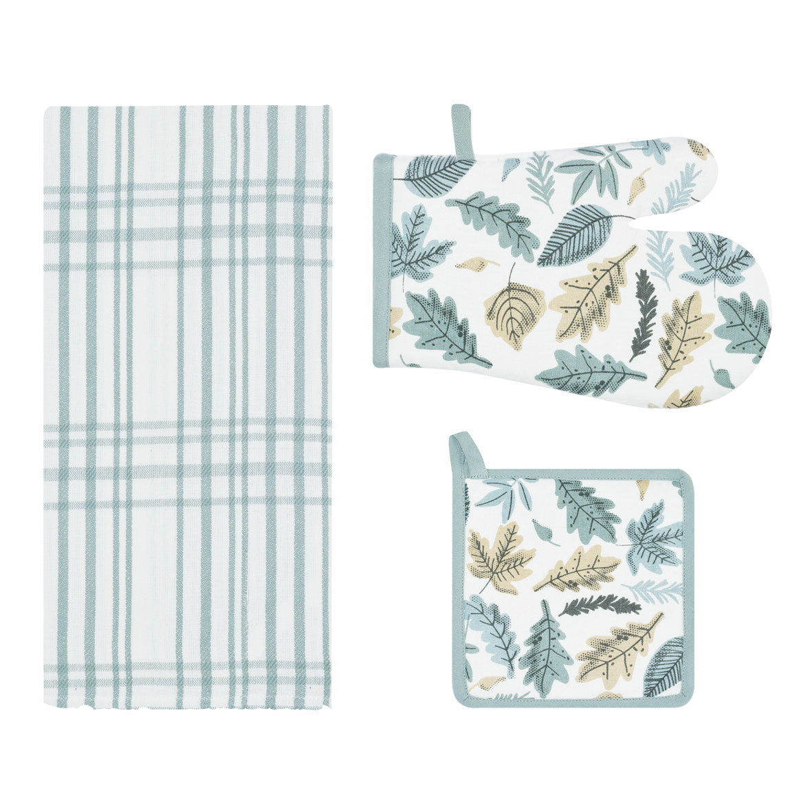Set di guanto + strofinaccio + presina Preziosa Calisè W01 A verde