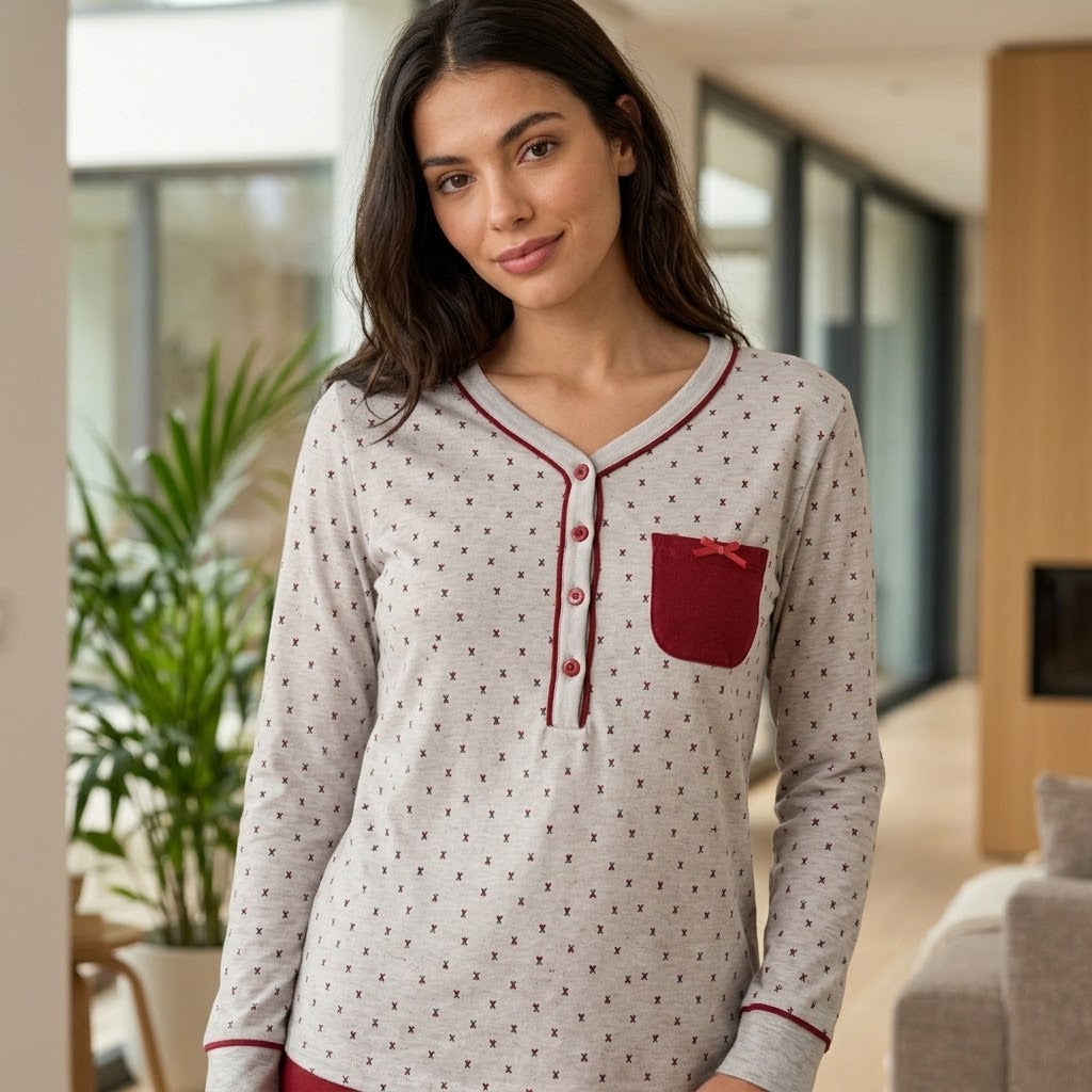 Pigiama donna in caldo cotone scollo a v Lovable L0F5T