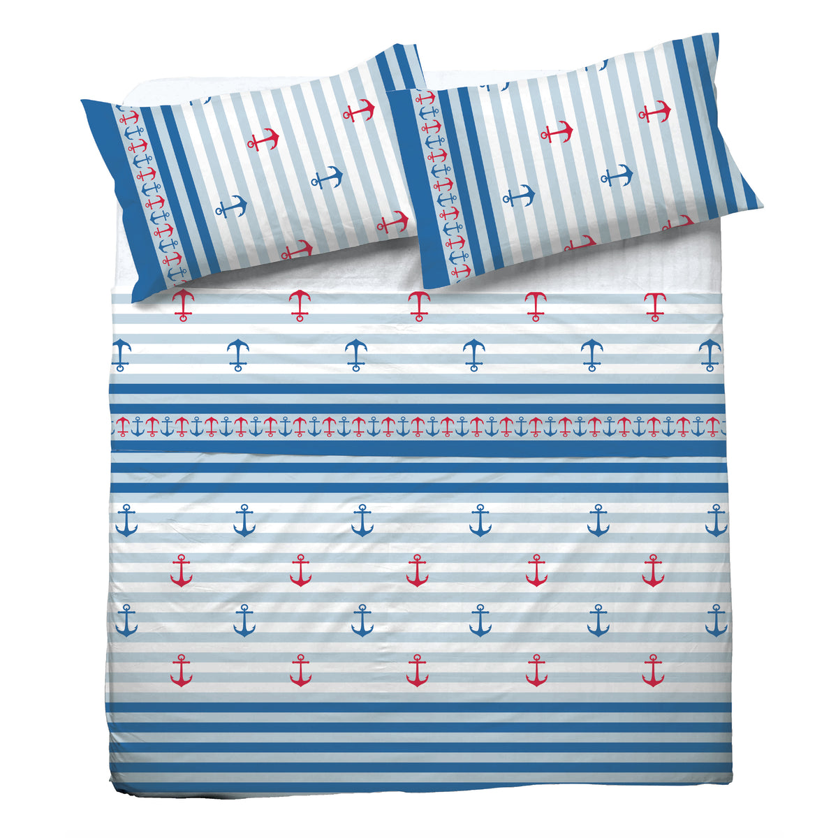Completo letto Pompea Ancora lenzuola sopra sotto con angoli federa rosso