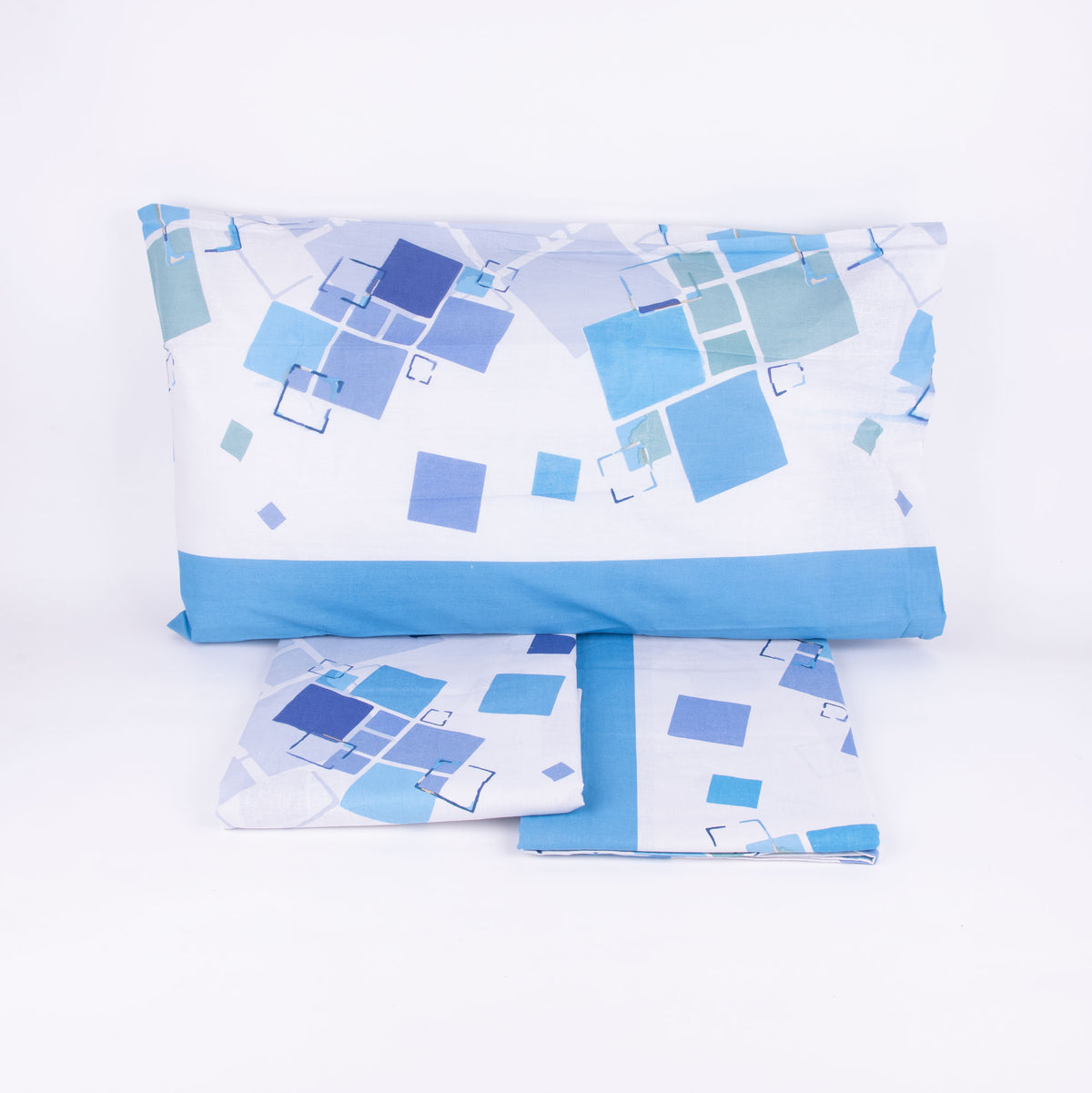 Completo letto Pompea Balance lenzuola sopra sotto con angoli federa blu