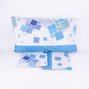 Completo letto Pompea Balance lenzuola sopra sotto con angoli federa blu
