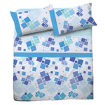 Completo letto Pompea Balance lenzuola sopra sotto con angoli federa blu