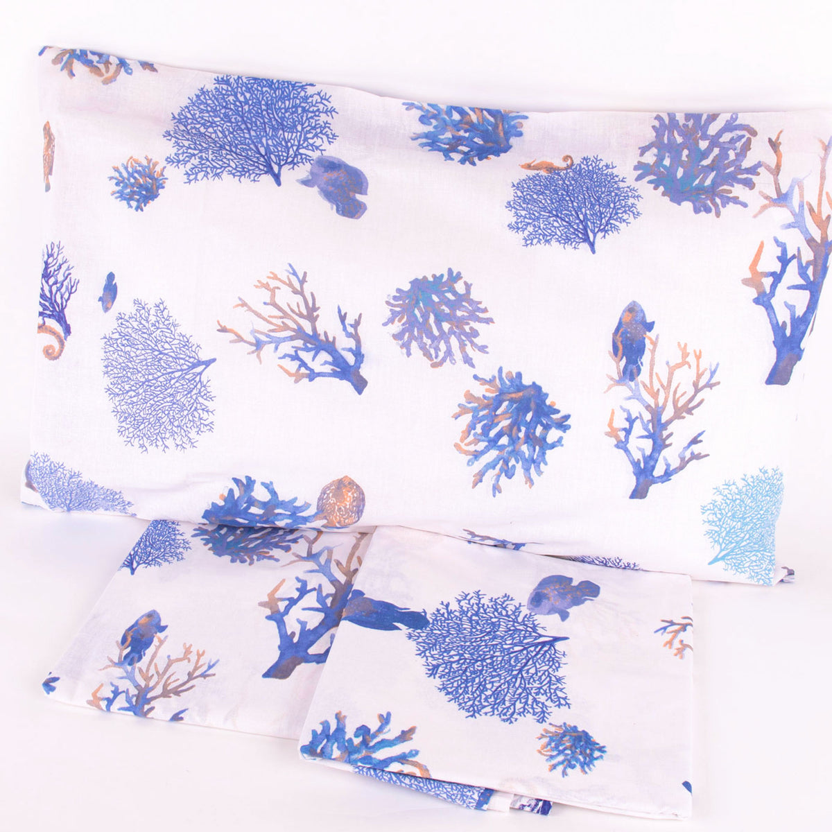 Completo letto Pompea Oceano lenzuola sopra sotto con angoli federa blu