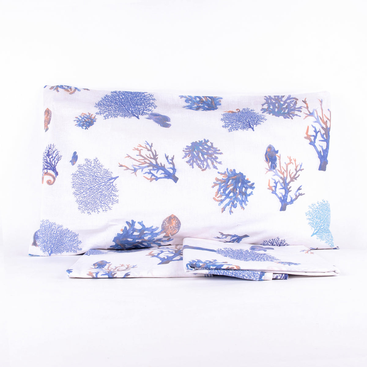 Completo letto Pompea Oceano lenzuola sopra sotto con angoli federa blu