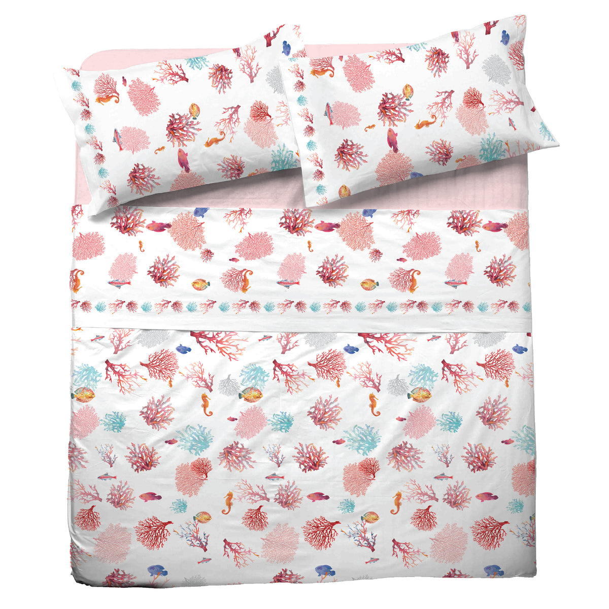 Completo letto Pompea Oceano lenzuola sopra sotto con angoli federa rosso