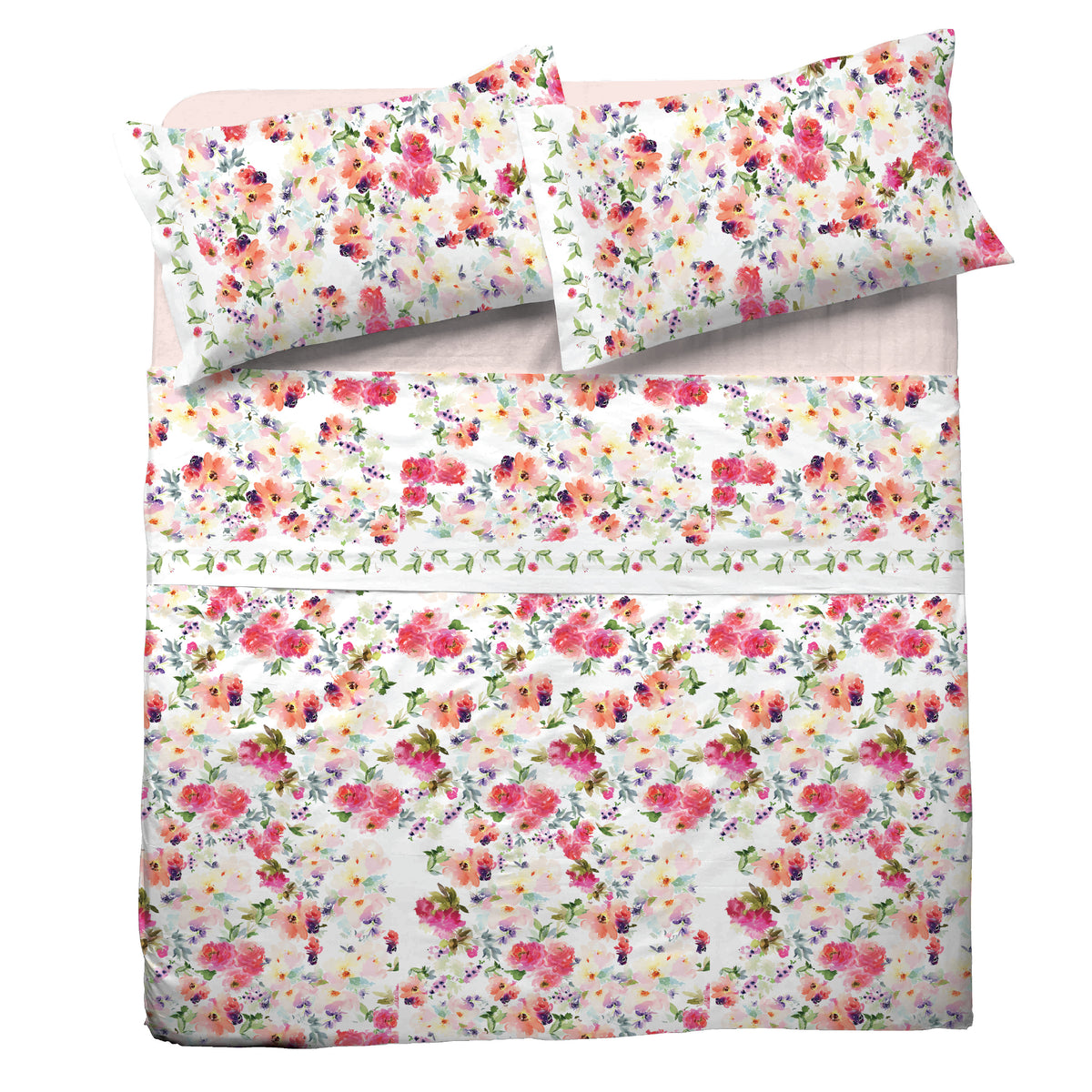 Completo letto singolo Pompea Prime lenzuola sopra sotto con angoli federa rosa