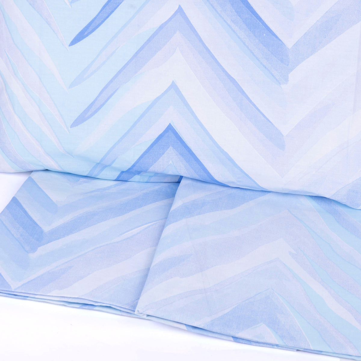 Completo letto Pompea Zigzag lenzuola sopra sotto con angoli federa blu