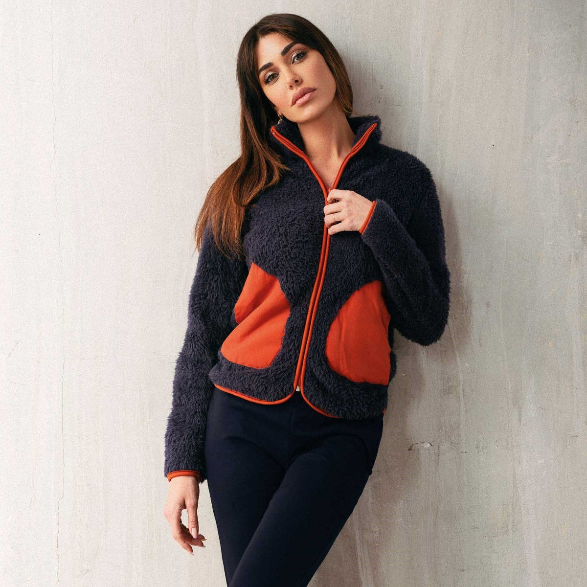Tuta donna invernale Jadea 5149 cotone felpato / pile sherpa blu