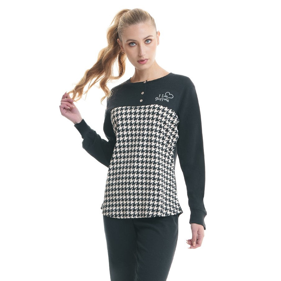 Pigiama donna caldo cotone nero pied de poule Ambro D6019.22 var.A 
