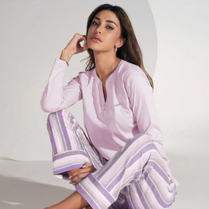 Pigiama donna Jadea 3154 cotone 100% lilla rigato
