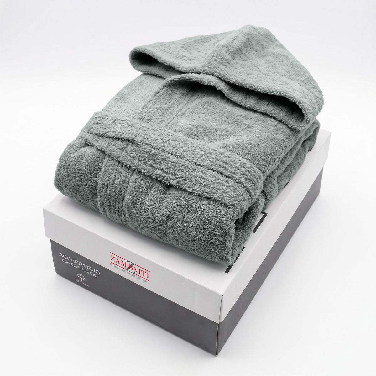 Accappatoio unisex in spugna di cotone con cappuccio Zambaiti solid