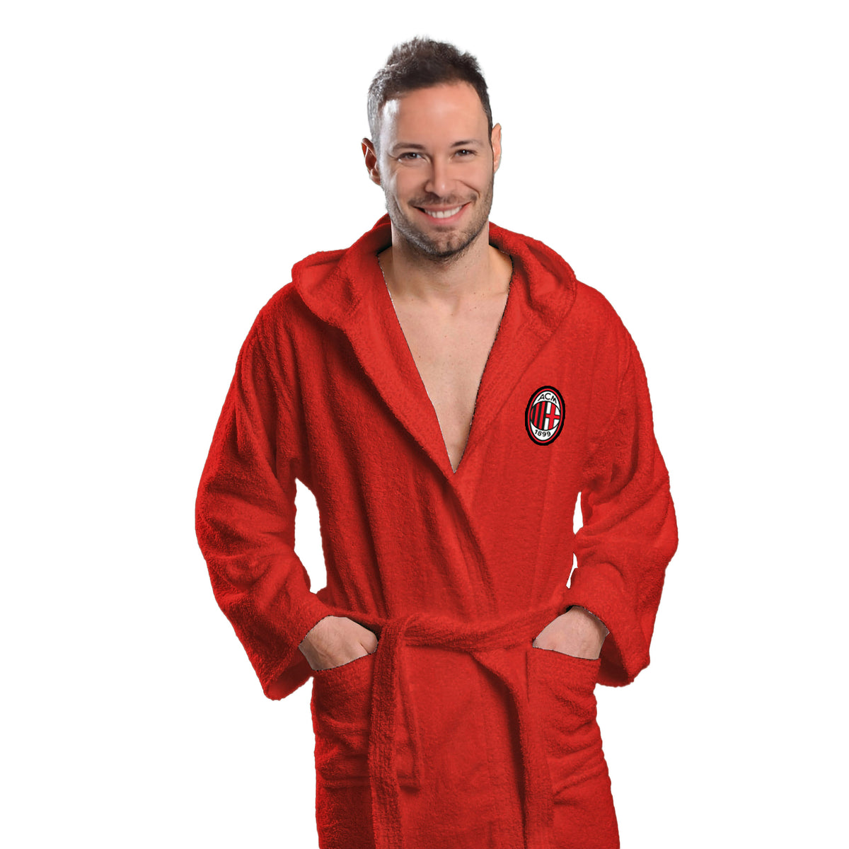 Accappatoio ufficiale Milan in spugna con cappuccio 100% cotone