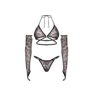Coordinato sexy leopardato + guanti Obsessive addia 3-pcs set