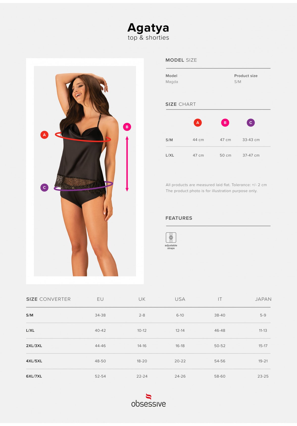 Coordinato top e shorties sexy raso pizzo 2 pcs Obsessive Agatya