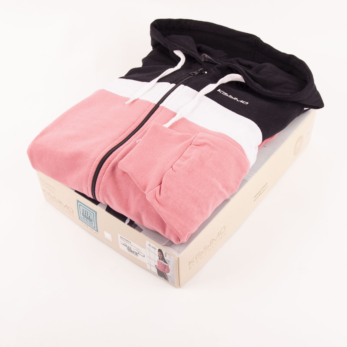Pigiama tuta donna giacca zip cotone felpato Biancaluna D2015 nero