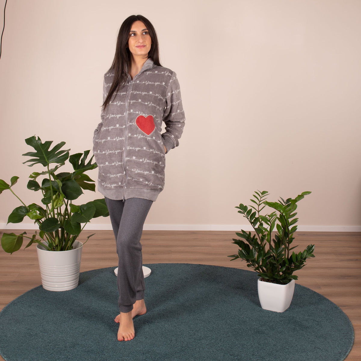 Giacca vestaglia donna con zip a collo alto coral Biancaluna 33009 grigio