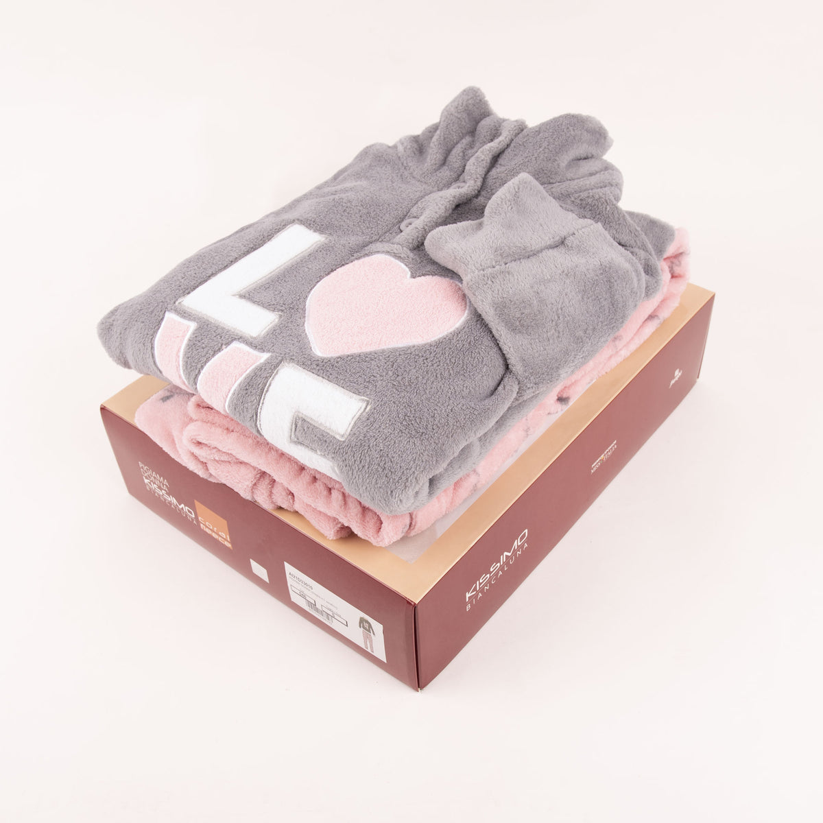 Pigiama donna caldissimo coral fleece Biancaluna Kissimo 33010 rosa grigio