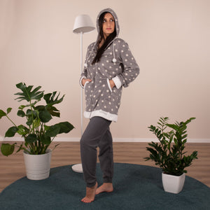 Giacca da camera coral fleece cappuccio Biancaluna D33006 grigio