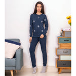 Pigiama donna serafino caldo cotone blu stelle Ambro 609.21