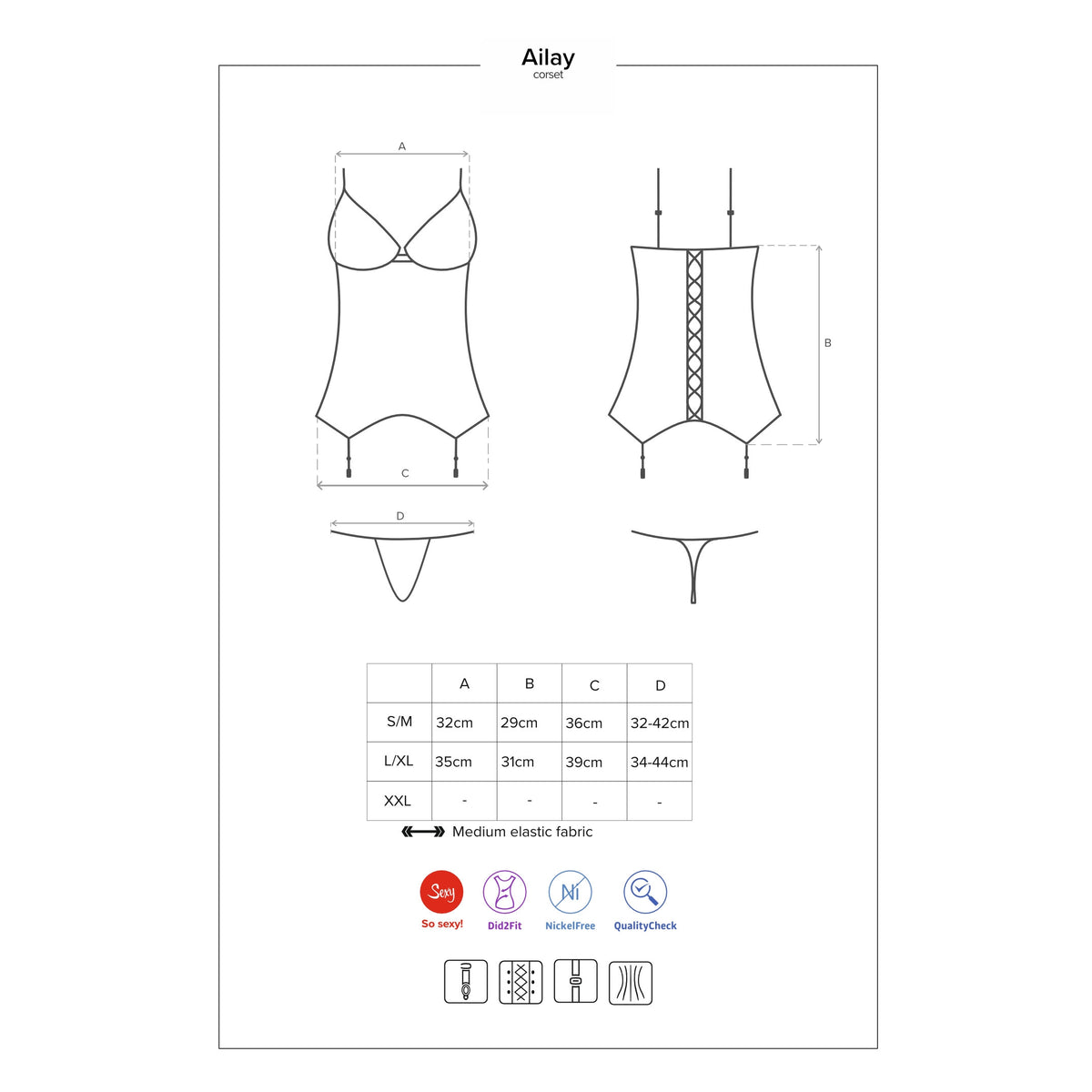 Sexy corsetto reggicalze + perizoma Obsessive ailay corset e thong